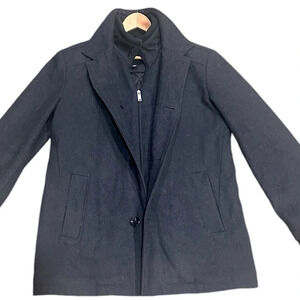London Fog men’s wool blend coat with zip up attached vest size S great used con
